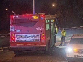 Police are investigating after a woman was struck and killed by a TTC bus outside the Lawrence West subway station on Tuesday evening. (Victor Biro photo)