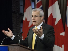 Vic Fedeli speaks to the media after speaking in the legislature at Queen's Park this afternoon, speaking on the Economic Outlook For Ontario. Toronto, Ont. on Thursday November 15, 2018. (Stan Behal/Toronto Sun/Postmedia Network)