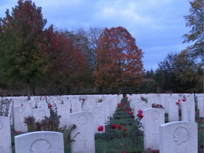 Roses grow in Groesbeek Canadian Military War Cemetery, The
Netherlands, among 1,619 headstones for Canadian soldiers killed
during the Second World War. (Photo by Ian Robertson)