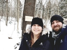 Sara Ann Shantz and her husband and Toronto Sun reporter Ian are all smiles at the Woods Parka Lodge in their Woods parkas. (IAN SHANTZ PHOTO)