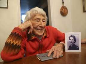 Josephine Potter, who is now 100, served as a British airplane mechanic or “grease monkey” as she called herself for the RAF in England during WWII on Wednesday October 17, 2018. (Jack Boland/Toronto Sun)