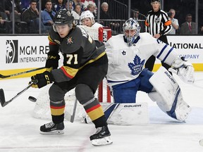 The last time the Leafs and Golden Knights met, on Dec. 31 last year, Vegas forward William Karlsson had a hat trick at T-Mobile Arena. The two teams play on Tuesday night at Scotiabank Arena.  (Ethan Miller/Getty Images)