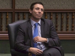 Former Ontario PC Leader Patrick Brown sits in his chair as an Independent MPP as he listens to Provincial Finance Minister Charles Sousa deliver the Ontario Provincial Government 2018 Budget in Toronto, on Wednesday March 28, 2018.