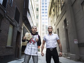 Featherweight champion Max Holloway (left) and unbeaten challenger Brian Ortega will meet in the main event at UFC 231 in Toronto on Dec. 8 at the Scotiabank Arena. The fighters share a mutual respect. (Nathan Denette /The Canadian Press)