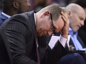 Toronto Raptors head coach Nick Nurse reacts during Mondays game against New Orleans. THE CANADIAN PRESS