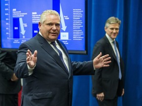 Ontario Premier Doug Ford gestures after the conclusion of a press conference regarding Ontario's Plan for the People at 900 Bay St. in Toronto on Tuesday November 20, 2018. Ernest Doroszuk/Toronto Sun