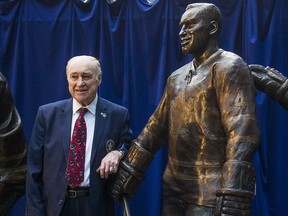 Toronto Maple Leafs alumnus Red Kelly at the unveiling of his bronze statue at Leafs Legends Row outside of the Air Canada Centre in Toronto on Thursday Oct. 5, 2017.