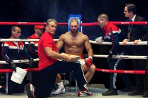 Dolph Lundgren and Florian Munteanu in a scene from Creed II. (MGM/Warner Bros.)