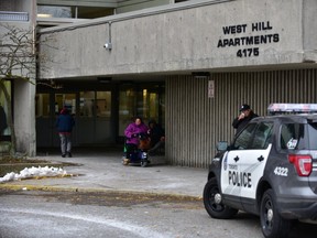 Toronto Police responded to a deadly shooting inside an apartment building at 4175 Lawrence Ave. in West Hill, the city's 90th murder of the year, on Sunday, Nov. 18, 2018. (Bryan Passifiume/Toronto Sun/Postmedia Network)