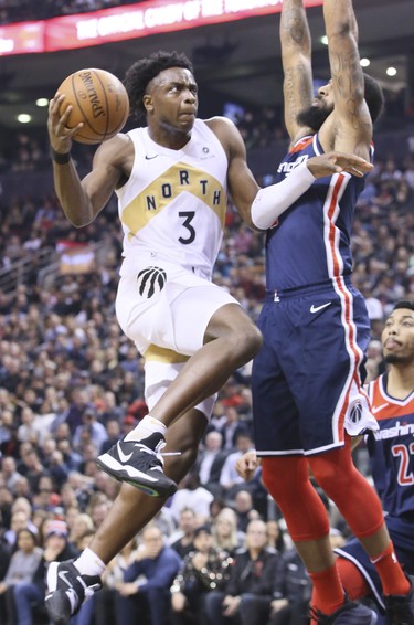 Toronto Raptors forward OG Anunoby (3) on Friday November 23, 2018. The Toronto Raptors host the Washington Wizards at the Scotiabank Arena in Toronto, Ont. Veronica Henri/Toronto Sun/Postmedia Network