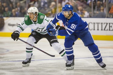 Toronto Maple Leafs John Tavares during 3rd period action against the Dallas Stars Mattias Janmark at the Scotiabank Arena in Toronto on Thursday November 1, 2018. Ernest Doroszuk/Toronto Sun/Postmedia