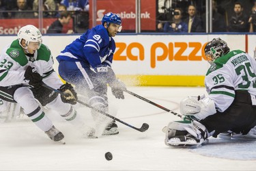 Toronto Maple Leafs John Tavares during 3rd period action against the Dallas Stars Mattias Janmark and goalie  Anton Khudobin  at the Scotiabank Arena in Toronto on Thursday November 1, 2018. Ernest Doroszuk/Toronto Sun/Postmedia