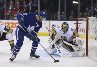 Toronto Maple Leafs Patrick Marleau C (12) tries to beat Vegas Golden Knights Marc-Andre Fleury G (29) during the first period in Toronto on Wednesday November 7, 2018. Jack Boland/Toronto Sun/Postmedia Network
