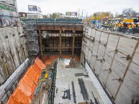 Cut-and-cover  construction for the Keelesdale Station on the Line 5 Eglinton Crosstown transit project