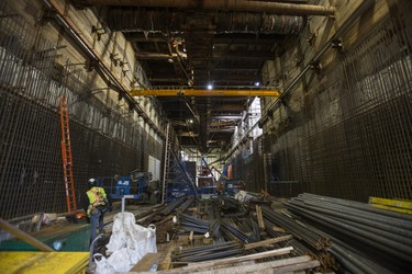 Looking inside the construction of the Eglinton Crosstown LRT Keelesdale Station during a press tour at the intersection of Eglinton Ave W., and Keele St.  in Toronto, Ont. on Friday November 9, 2018. The Eglinton Crosstown LRT will be a 19-kilometre light rail transit line with 25 new stations and stops that will run along Eglinton Avenue from the Black Creek Drive in the west to Kennedy Station in the east. The TTC will be responsible the day-to-day operation of the Eglinton Crosstown LRT, which will be owned by Metrolinx.  Ernest Doroszuk/Toronto Sun/Postmedia