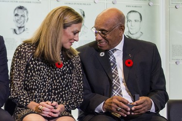 2018 Hockey Hall of Fame Inductees Jayna Hefford and Willie OÕRee after receiving their rings during a presentation at the Hockey Hall of Fame in Toronto, Ont. on Friday November 9, 2018. Ernest Doroszuk/Toronto Sun/Postmedia