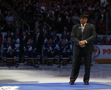 Hockey Hall of Fame inductee Willie O'Ree at centre ice in Toronto on Friday November 9, 2018. Jack Boland/Toronto Sun/Postmedia Network