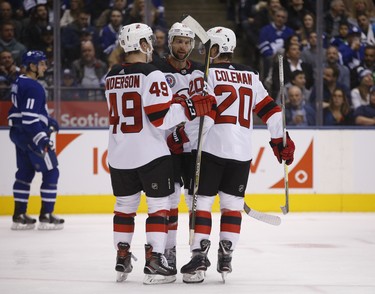 New Jersey Decvils score during the second period in Toronto on Friday November 9, 2018. Jack Boland/Toronto Sun/Postmedia Network