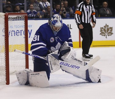 Toronto Maple Leafs Frederik Andersen G (31) makes a save during the second period in Toronto on Friday November 9, 2018. Jack Boland/Toronto Sun/Postmedia Network