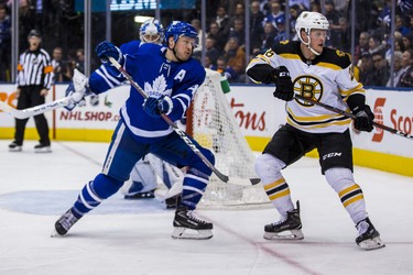 Toronto Maple Leafs Morgan Rielly during 2nd period action against Boston Bruins  at the Scotiabank Arena in Toronto on Monday November 26, 2018. Ernest Doroszuk/Toronto Sun/Postmedia