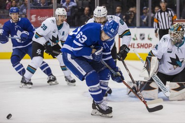 Toronto Maple Leafs Tyler Ennis  during 1st period action against San Jose Sharks Tyler Ennis  at the Scotiabank Arena in Toronto on Wednesday November 28, 2018. Ernest Doroszuk/Toronto Sun/Postmedia