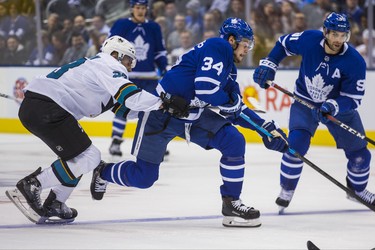 Toronto Maple Leafs Auston Matthews  during 1st period action against San Jose Sharks at the Scotiabank Arena in Toronto on Wednesday November 28, 2018. Ernest Doroszuk/Toronto Sun/Postmedia