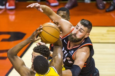 Toronto Raptors Jonas Valanciunas during 2nd half action against Golden State Warriors at the Scotiabank Arena in Toronto, Ont. on Thursday November 29, 2018. Ernest Doroszuk/Toronto Sun/Postmedia