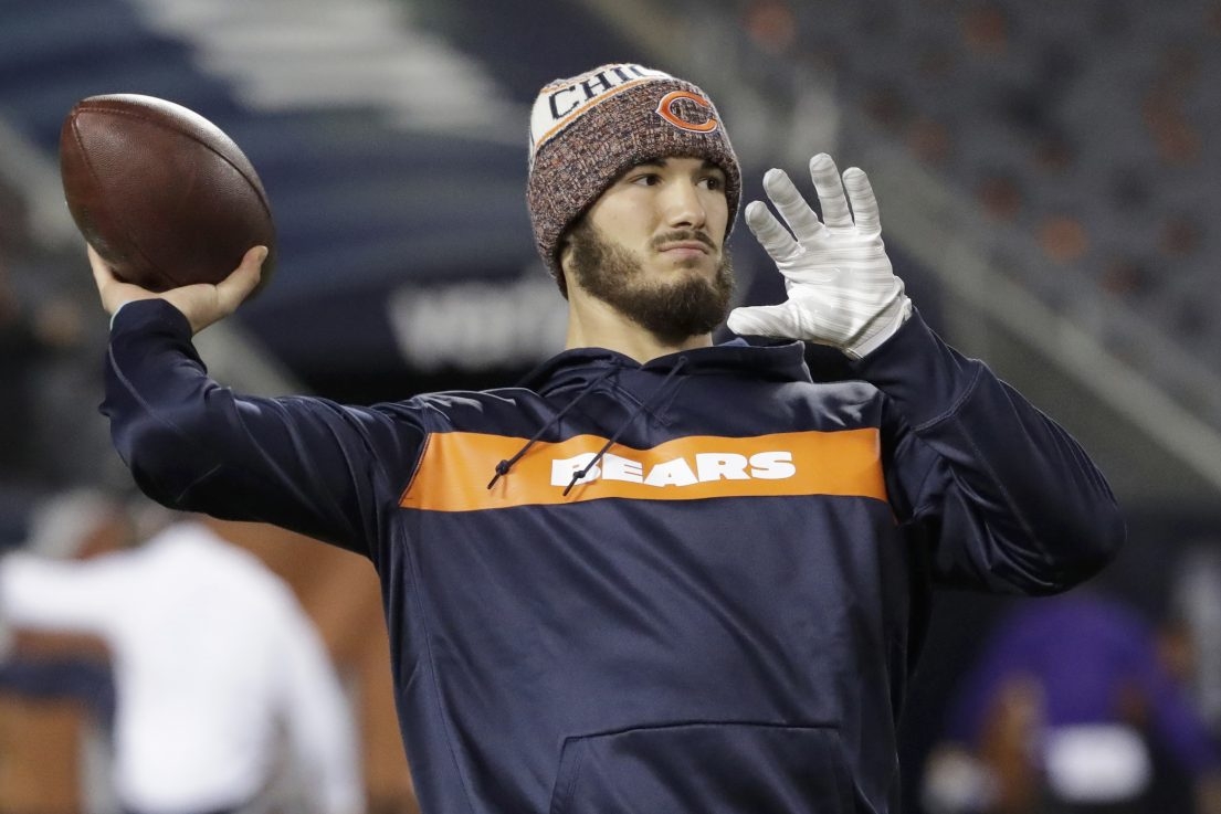 Chicago Bears quarterback Mitchell Trubisky controls the ball during