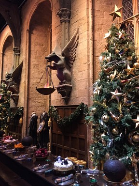 The Great Hall at the Warner Bros. Studio Tour London — The Making of Harry Potter is all dressed up for Christmas as part of a special Hogwarts in the Snow display. (ROBIN ROBINSON)