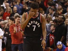 A frustrated Toronto Raptors' Kyle Lowry walks off the court after a game last week. (JACK BOLAND/Toronto Sun)