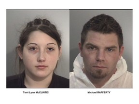 Terri-Lynne McClintic and Michael Rafferty are seen here in new mugshots released as evidence at the first-degree murder trial of Rafferty in the death of 8-year-old Victoria (Tori) Stafford of Woodstock, Ont.