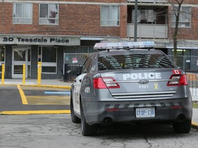 Toronto police on scene at Teesdale Pl., near Victoria Park and Danforth after a badly burned girl, 6, was rushed to Sick Kids Hospital on Saturday December 15, 2018. (Dave Abel/Toronto Sun/Postmedia Network)