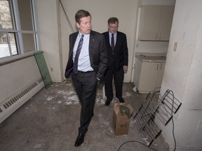 Mayor John Tory visits TCHC building at 3171 Eglinton Ave. E. in Toronto on May 4, 2017. (Craig Robertson, Toronto Sun)