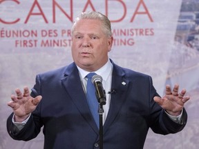 Ontario Premier Doug Ford speaks to the media at a First Ministers conference in Montreal on Dec. 7, 2018. (The Canadian Press)