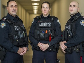 From left: Toronto Police Sgt. Royce MacDonlald, Const.  Natalie Urbas and Const. David Monteiro (Ernest Doroszuk, Toronto Sun)
