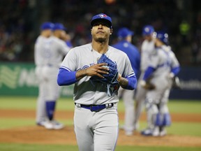 Toronto Blue Jays starting pitcher Marcus Stroman has been involved in trade talks with San Diego. (AP PHOTO)