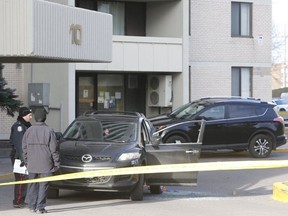 A man was gunned down in an SUV out front of a highrise at 10 San Romanoway, in North York, becoming the city’s 94th murder victim of the year on Tuesday, Dec. 18, 2018. (Chris Doucette/Toronto Sun/Postmedia Network)