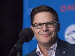 Toronto Blue Jays General Manager Ross Atkins attends a press conference in Toronto on Wednesday, September 26, 2018. (THE CANADIAN PRESS/Chris Young)