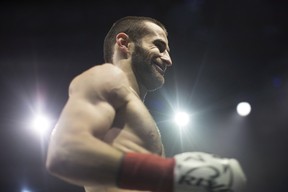 Montreal's Arthur "The Chechen Wolf" Biyarslanov reacts after his first-round win over Mexico's Ernest Cardona Sanchez in Toronto on Saturday , THE CANADIAN PRESS/Chris Young