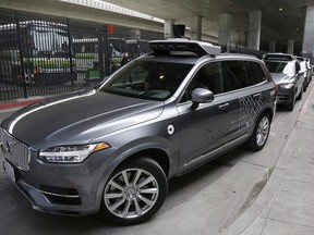 An Uber driverless car heads out for a test drive in San Francisco on Dec. 13, 2016.