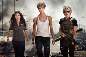 Natalia Reyes, Mackenzie Davis and Linda Hamilton in the first official image from the new Terminator film. (Paramount Pictures)