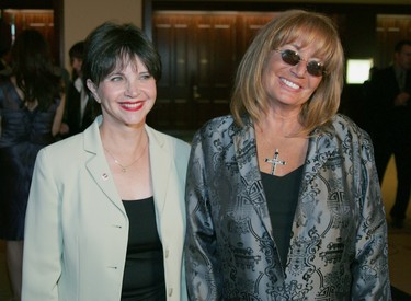 LOS ANGELES - SEPTEMBER 14:  Penny Marshall (R) and Cindy Williams ("Laverne and Shirley") pose for a portrait during the The National Multiple Sclerosis Society's 30th Annual Dinner of Champions to Honor Tom Rothman on September 14, 2004 in Los Angeles, California.  (Photo by Doug Benc/Getty Images)