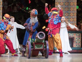Toronto Maple Leafs Auston Matthews (right) and Mitchell Marner appear as Cannon Dolls in a production of "The Nutcracker" in Toronto on December 19, 2018.
