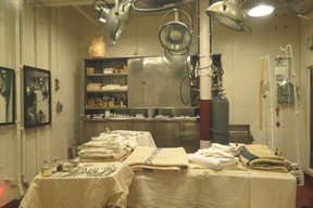 An operating room where USS North Carolina crewmen wounded by Japanese fighter planes were treated during defence of U.S. Navy aircraft carriers and other ships during the Second World War. (Ian S. Robertson)