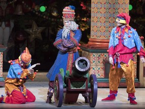 Maple Leafs Auston Matthews (right) and Mitchell Marner appear as Cannon Dolls in a production of The Nutcracker in Toronto on Wednesday, Dec. 19, 2018. (CHRIS YOUNG/THE CANADIAN PRESS)