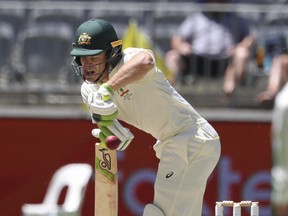 Australia's Tim Paine bats during play in the second cricket test between Australia and India in Perth, Australia, on Dec. 17, 2018. (TREVOR COLLENS/AP)