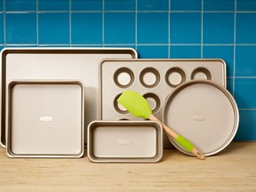 The Anna Olson kitchen five-piece metal bakeware set with bonus spatula.