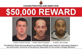 Jabril Abdalla, 27, of Hamilton, far right, has been charged with the murder of mob scion Angelo Musitano.