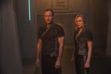 Jude Law and Brie Larson in a scene from Marvel's Captain Marvel. (Marvel Studios)