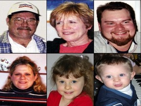 Members of the Anderson family who were killed on Dec. 24, 2007 in Carnation, Washington. From top left: Wayne Anderson, 60, Judy Anderson, 61, Scott Anderson, 32, Erica Anderson (bottom left), 32, Olivia Anderson, 5, and Nathan Anderson, 3.  (King County Prosecutor's Office / )